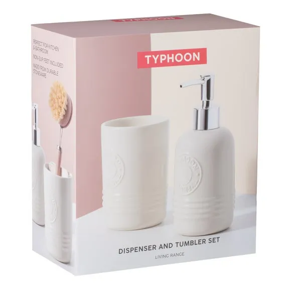 Soap Dispenser & Tumbler Set - Cream, Ceramic