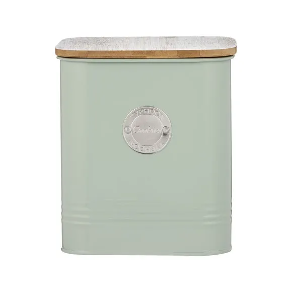 Square Biscuit Tin with Bamboo Lid - Mint, Steel