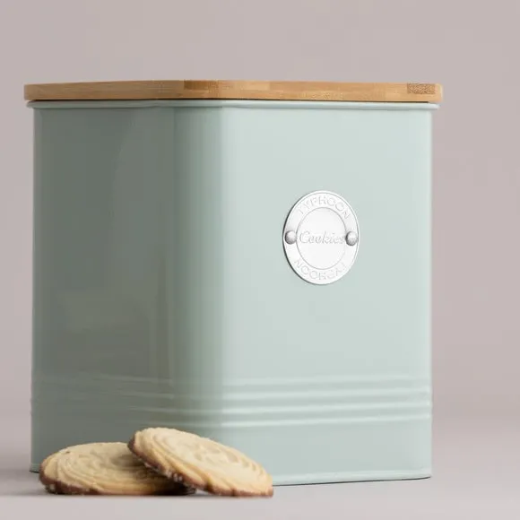 Square Biscuit Tin with Bamboo Lid - Mint, Steel image