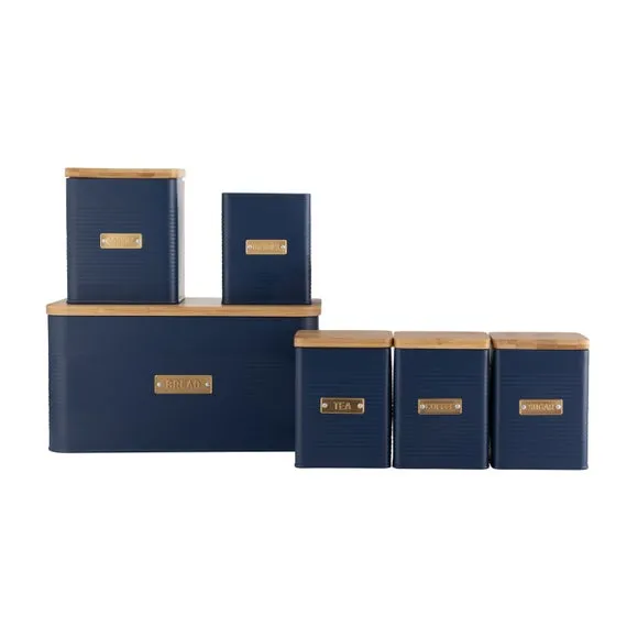 Square Biscuit Tin with Bamboo Lid - Navy