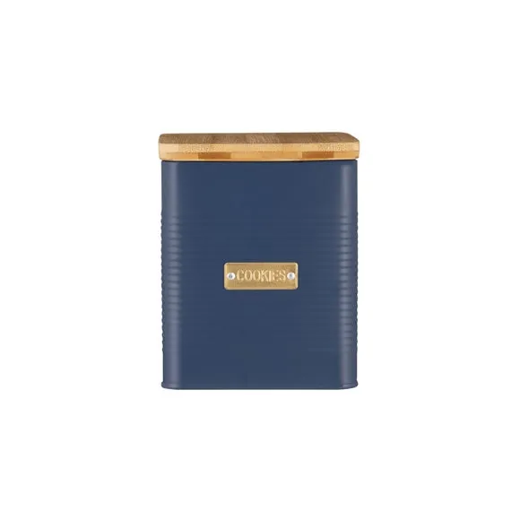 Square Biscuit Tin with Bamboo Lid - Navy