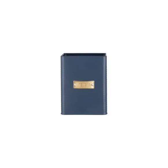 Square Utensil Pot with Gold Badge - Navy image