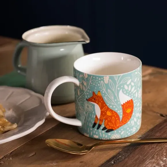 Ceramic Mug with Fox Design - Blue