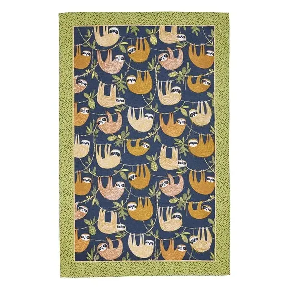 Cotton Tea Towel with Sloth Print - Blue