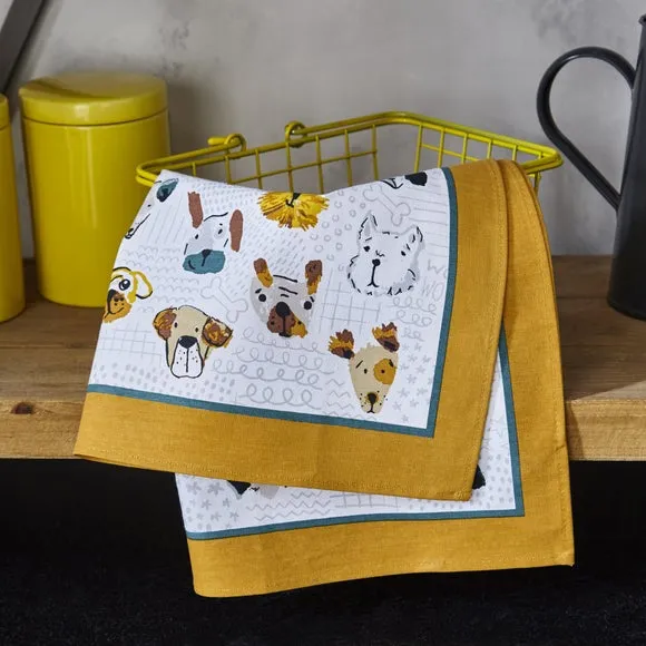 Tea Towel with Dog Design - Multicolor, Cotton image