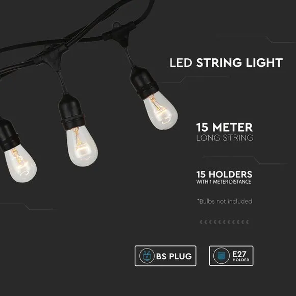 15-Bulb Festoon String Lights Bundle - Black