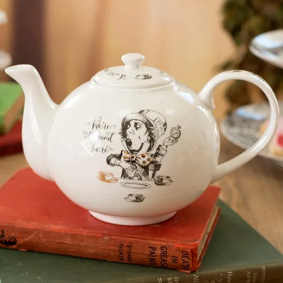 6 Cup Teapot Alice in Wonderland - White, China