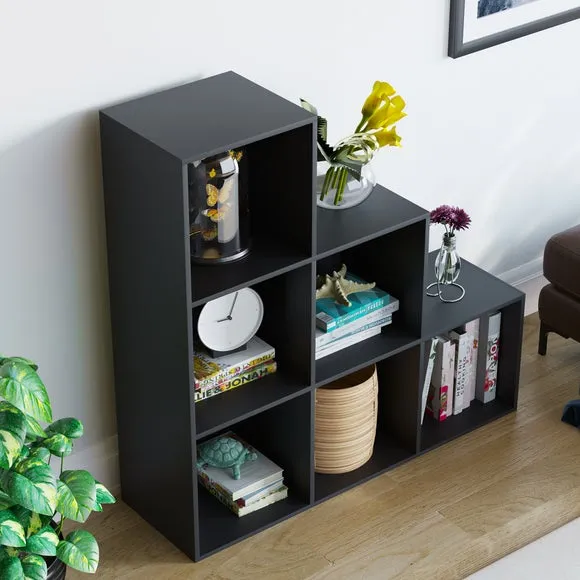 6-Cube Staircase Storage Unit - Black
