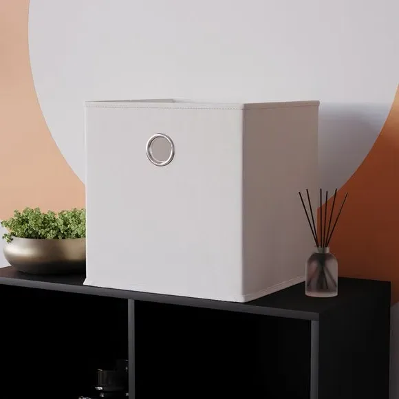 Cube Storage Basket Foldable - White, Fabric