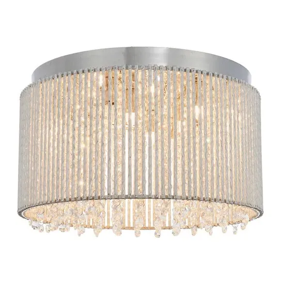 10 Light Flush Ceiling Light - Silver, Crystal
