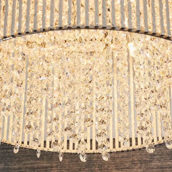 10 Light Flush Ceiling Light - Silver, Crystal