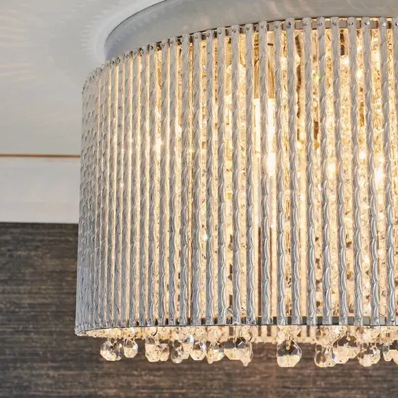 10 Light Flush Ceiling Light - Silver, Crystal