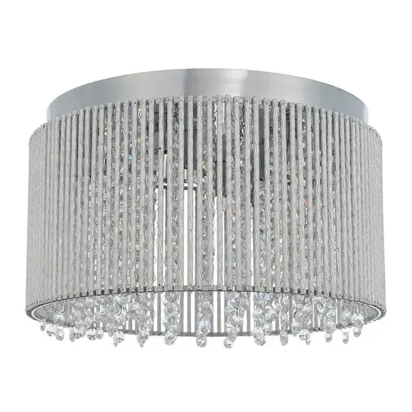 10 Light Flush Ceiling Light - Silver, Crystal