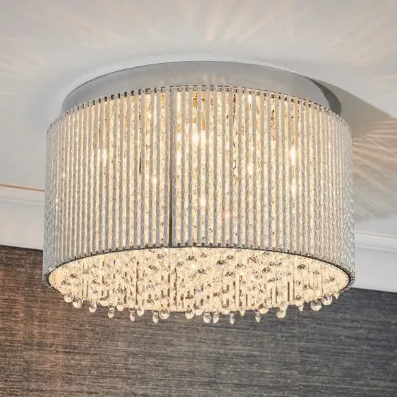 10 Light Flush Ceiling Light - Silver, Crystal image