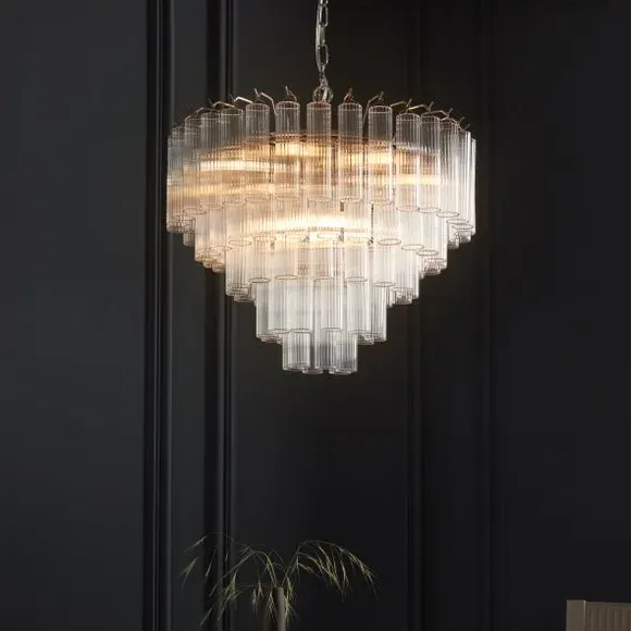 12 Light Chandelier Tiered Design - Silver, Glass image