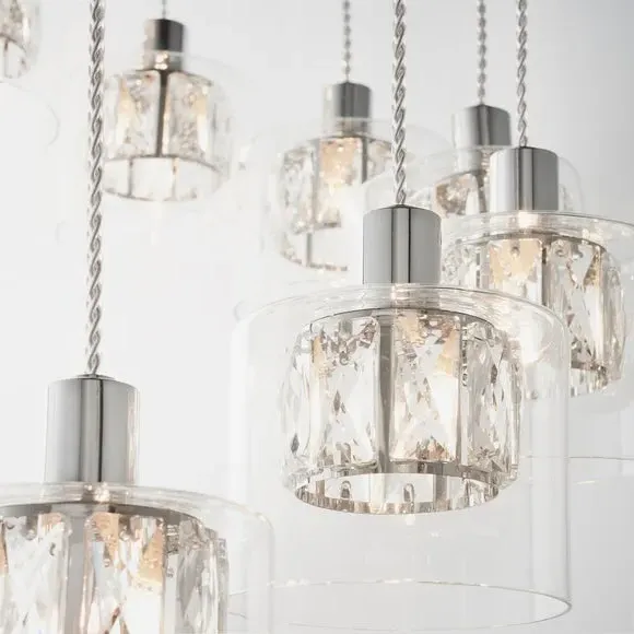 12 Light Cluster Ceiling Light - Chrome, Crystal