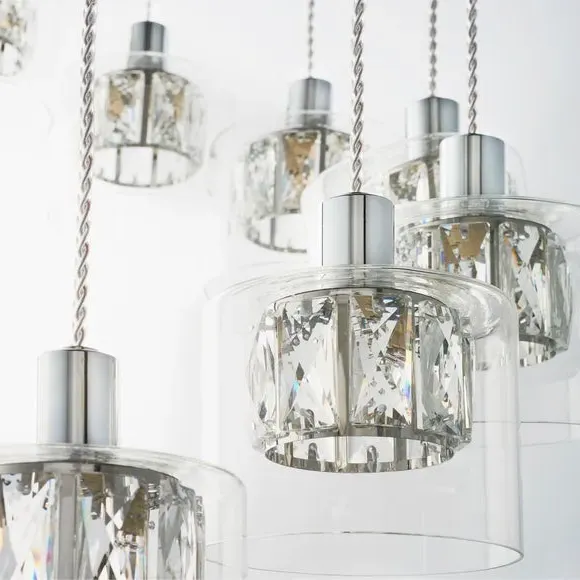 12 Light Cluster Ceiling Light - Chrome, Crystal