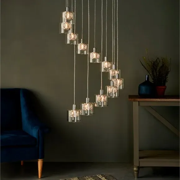 12 Light Cluster Ceiling Light - Chrome, Crystal