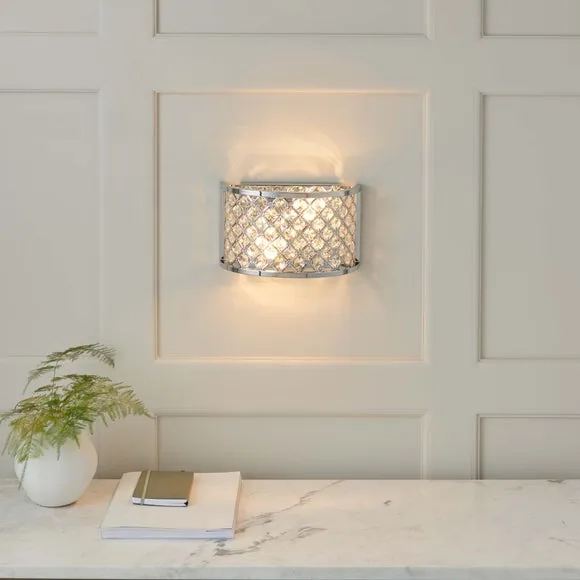 2-Light Crystal Wall Light - Silver, Chrome