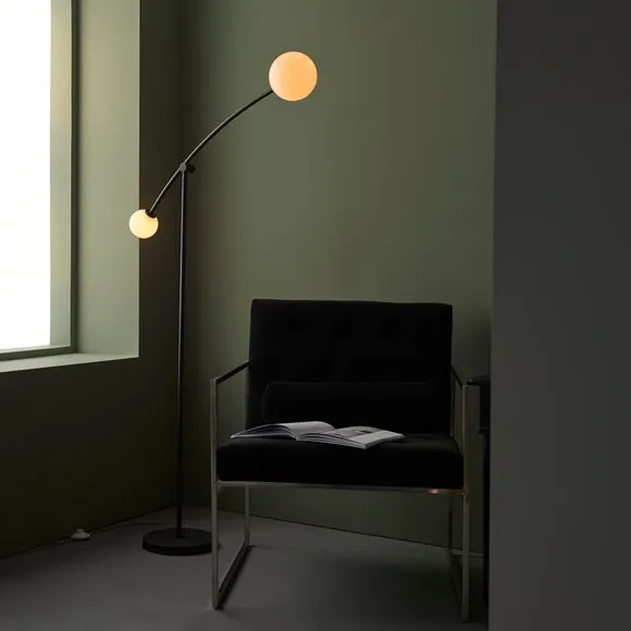 2-Light Floor Lamp with Adjustable Heads - Black