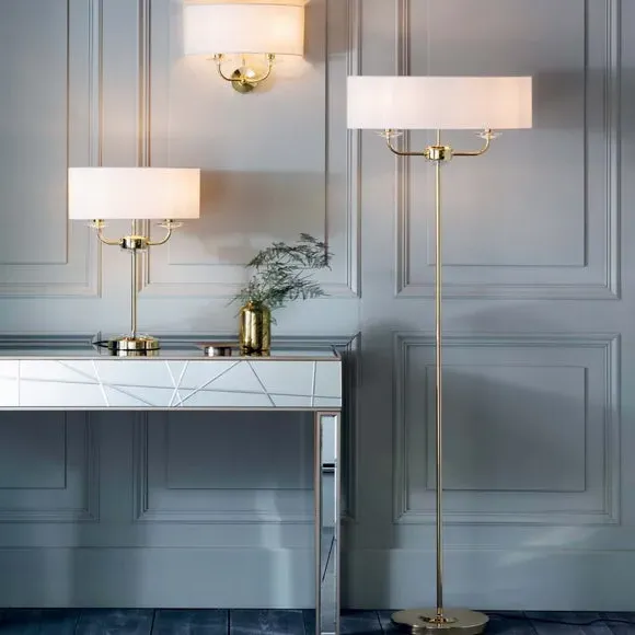 2 Light Floor Lamp with Crystal Detail - Brass image