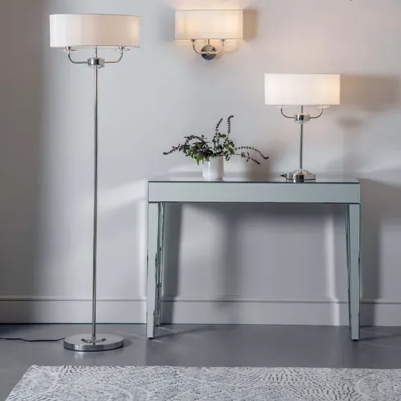 2 Light Floor Lamp with Crystal Detail - Nickel