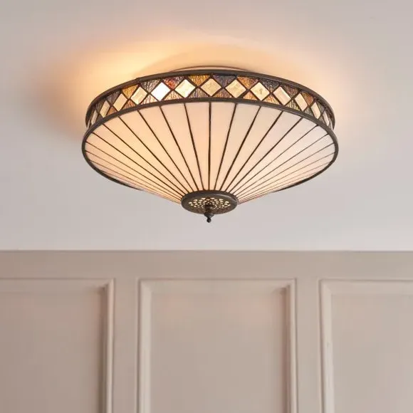 2-Light Flush Ceiling Light - Multicolor, Tiffany image