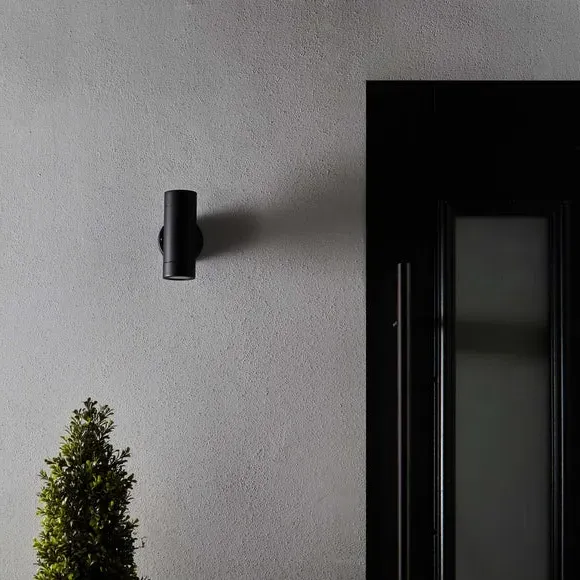 2-Light Outdoor Wall Light - Black, Steel