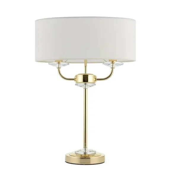 2 Light Table Lamp with Crystal - Brass, Metal