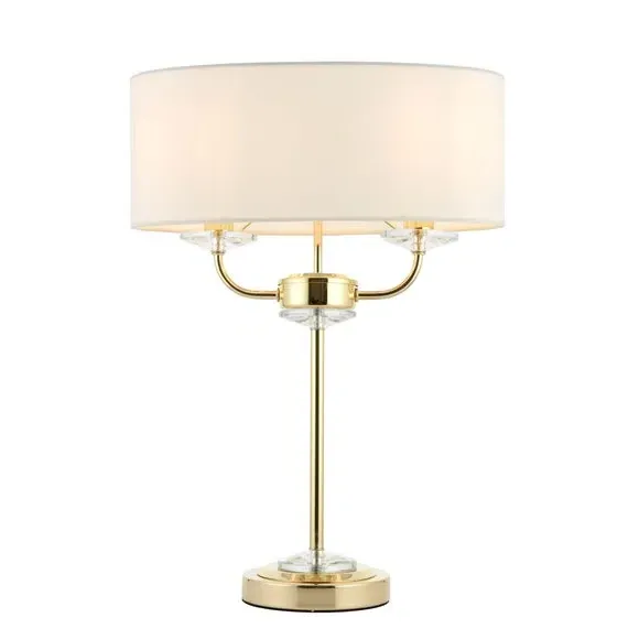 2 Light Table Lamp with Crystal - Brass, Metal