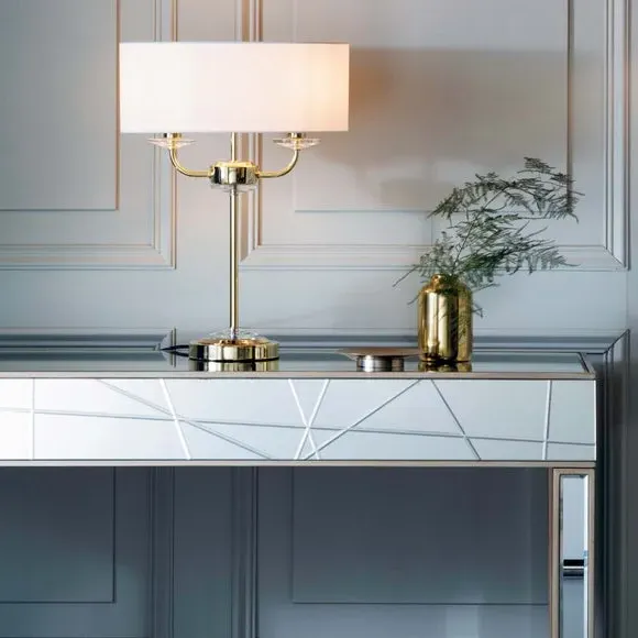 2 Light Table Lamp with Crystal - Brass, Metal image