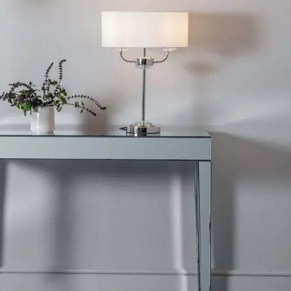 2 Light Table Lamp with Crystal - Nickel, Metal