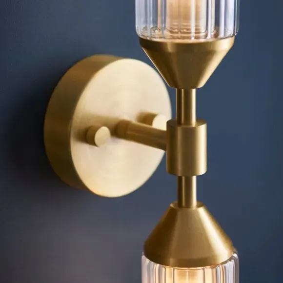 2 Light Wall Light with Ribbed Glass - Gold