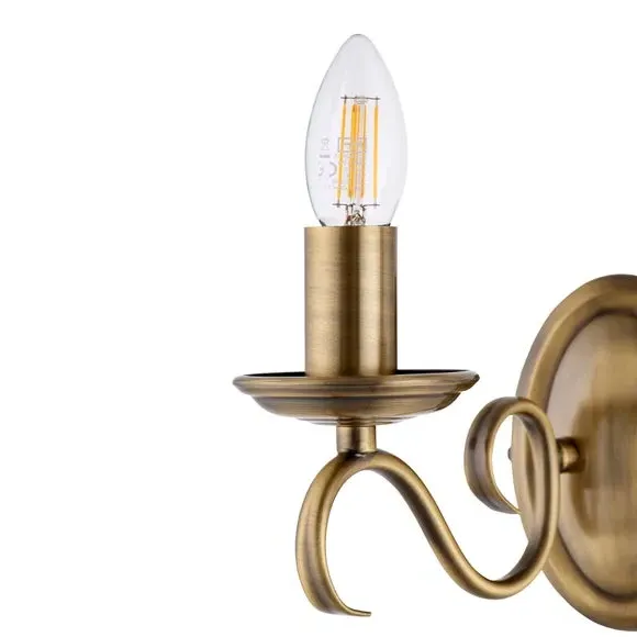 2 Light Wall Light with Scrolled Arms - Brass