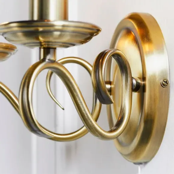 2 Light Wall Light with Scrolled Arms - Brass