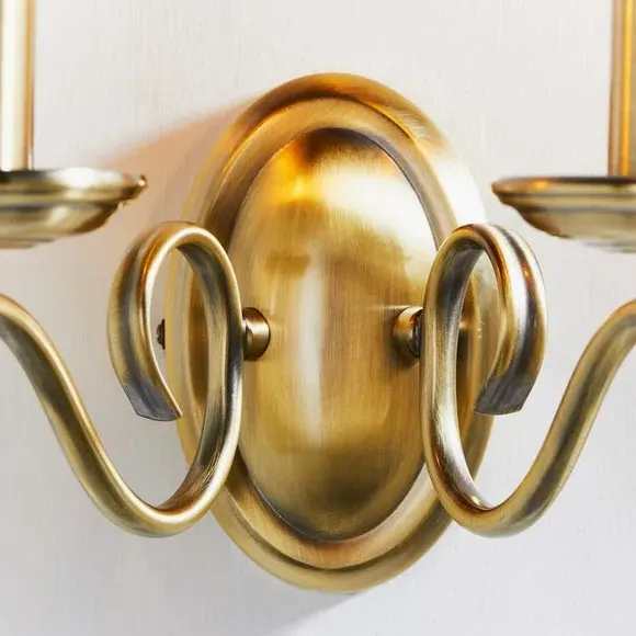 2 Light Wall Light with Scrolled Arms - Brass
