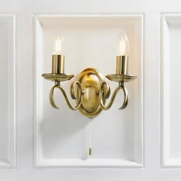 2 Light Wall Light with Scrolled Arms - Brass image
