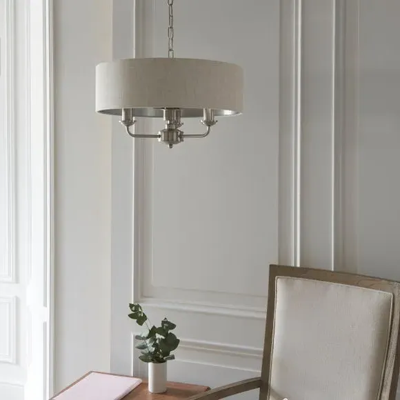 3-Light Adjustable Pendant Light - Chrome, Linen