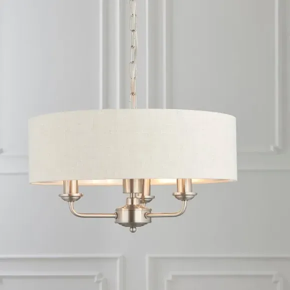 3-Light Adjustable Pendant Light - Chrome, Linen