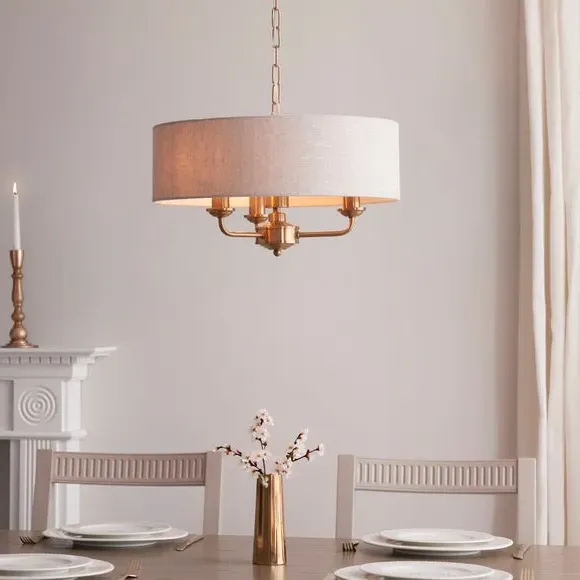 3-Light Adjustable Pendant Light - Gold, Linen