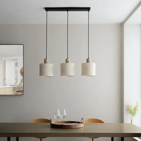 3-Light Ceiling Light with Dimmer - Natural, Wood