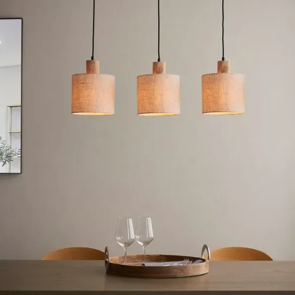 3-Light Ceiling Light with Dimmer - Natural, Wood