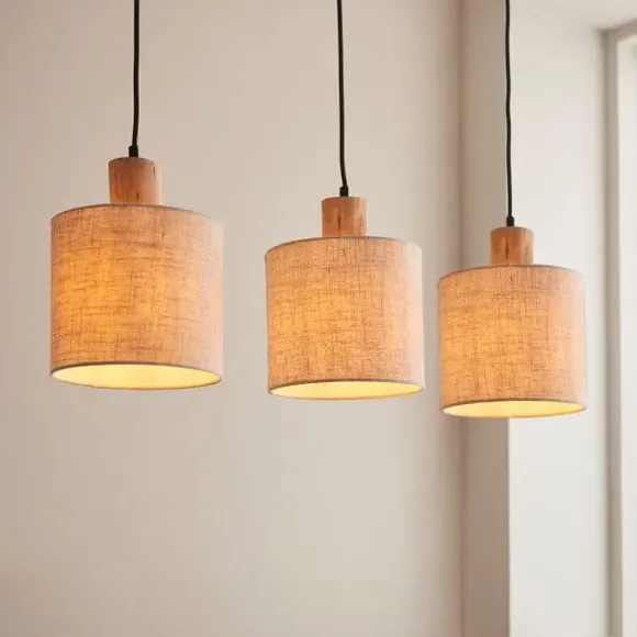 3-Light Ceiling Light with Dimmer - Natural, Wood