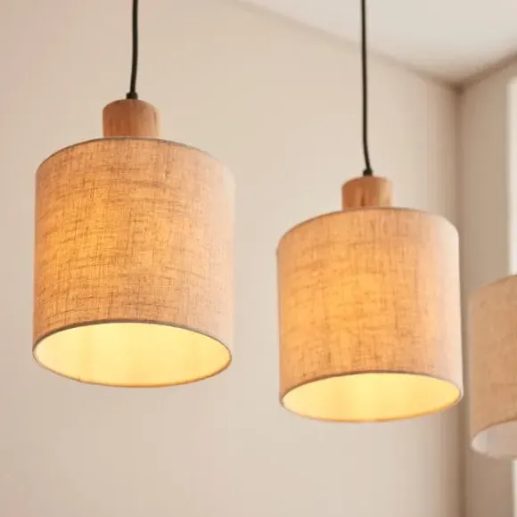 3-Light Ceiling Light with Dimmer - Natural, Wood
