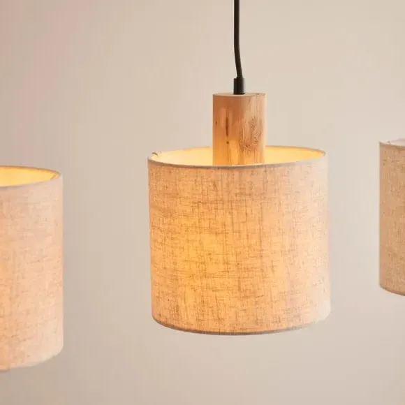 3-Light Ceiling Light with Dimmer - Natural, Wood