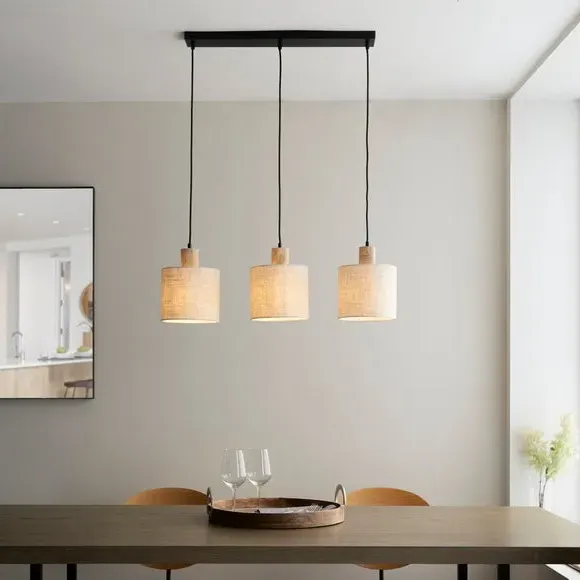 3-Light Ceiling Light with Dimmer - Natural, Wood image