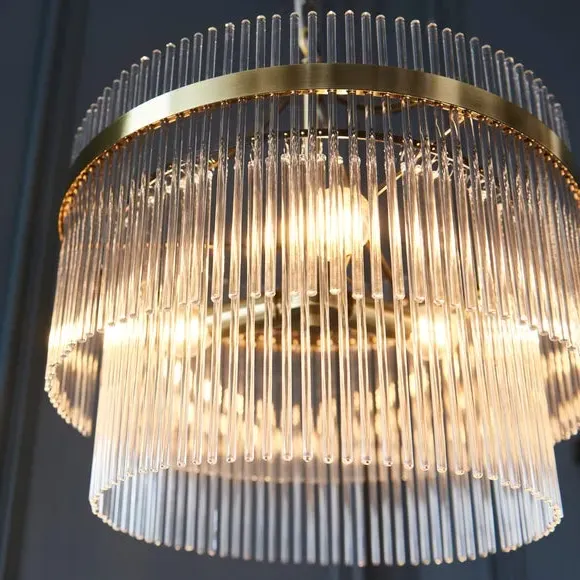 3 Light Chandelier with Clear Rods - Brass