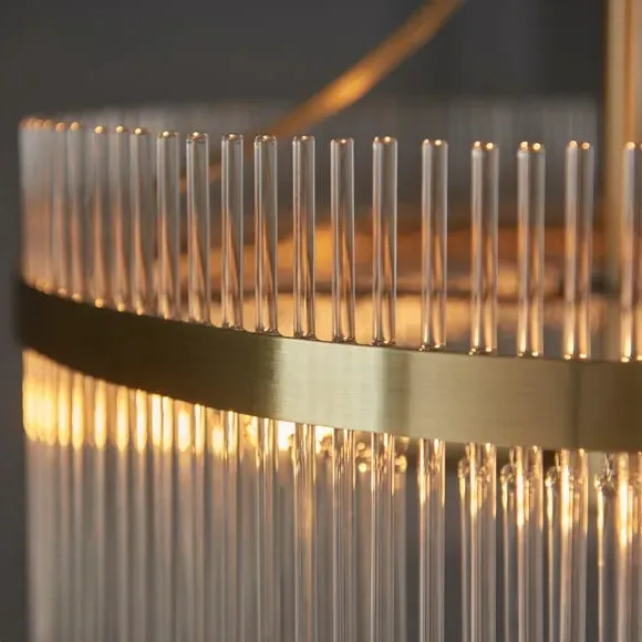 3 Light Chandelier with Clear Rods - Brass