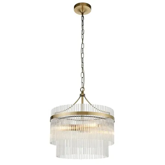3 Light Chandelier with Clear Rods - Brass