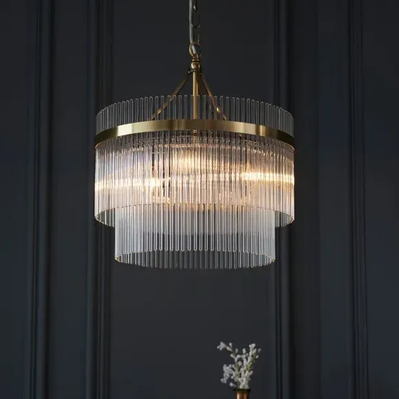 3 Light Chandelier with Clear Rods - Brass image